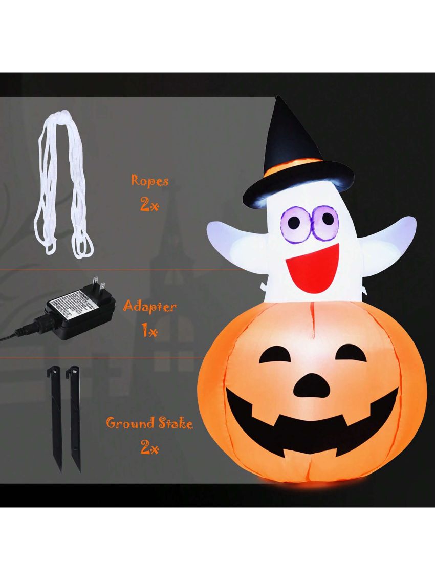 Costway 5 Ft Halloween Blow-up Inflatable Ghost in Pumpkin w/ LED Bulb Yard Decoration