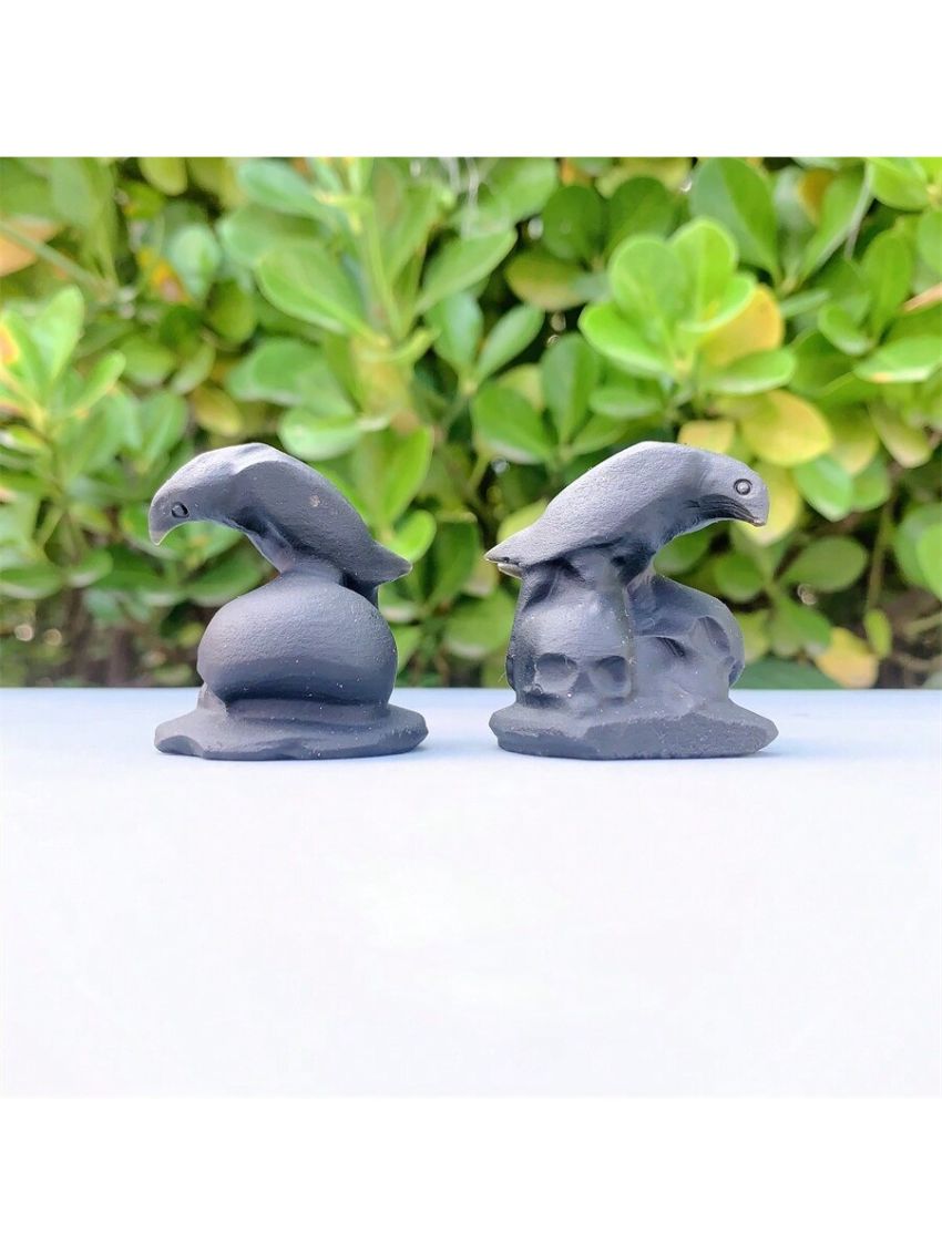 1pc Natural Obsidian Carved Raven Skull Ornament For Halloween Decoration(random Pattern)
