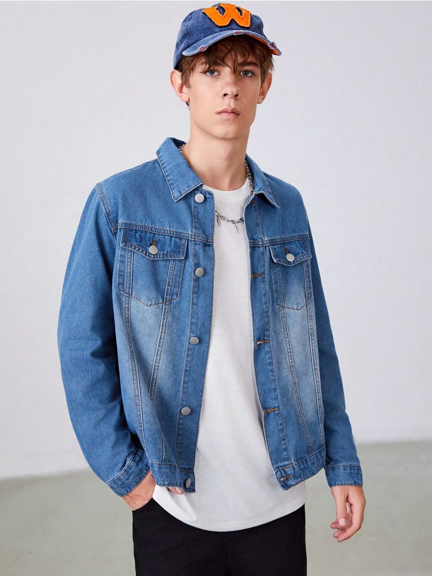 SHEIN Teen Boy Flap Pocket Denim Jacket
