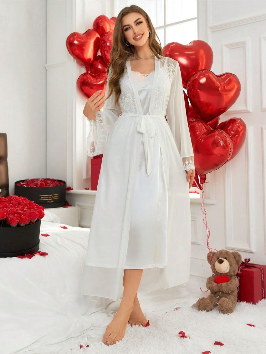 Elegant Lace Patchwork Pajamas Set