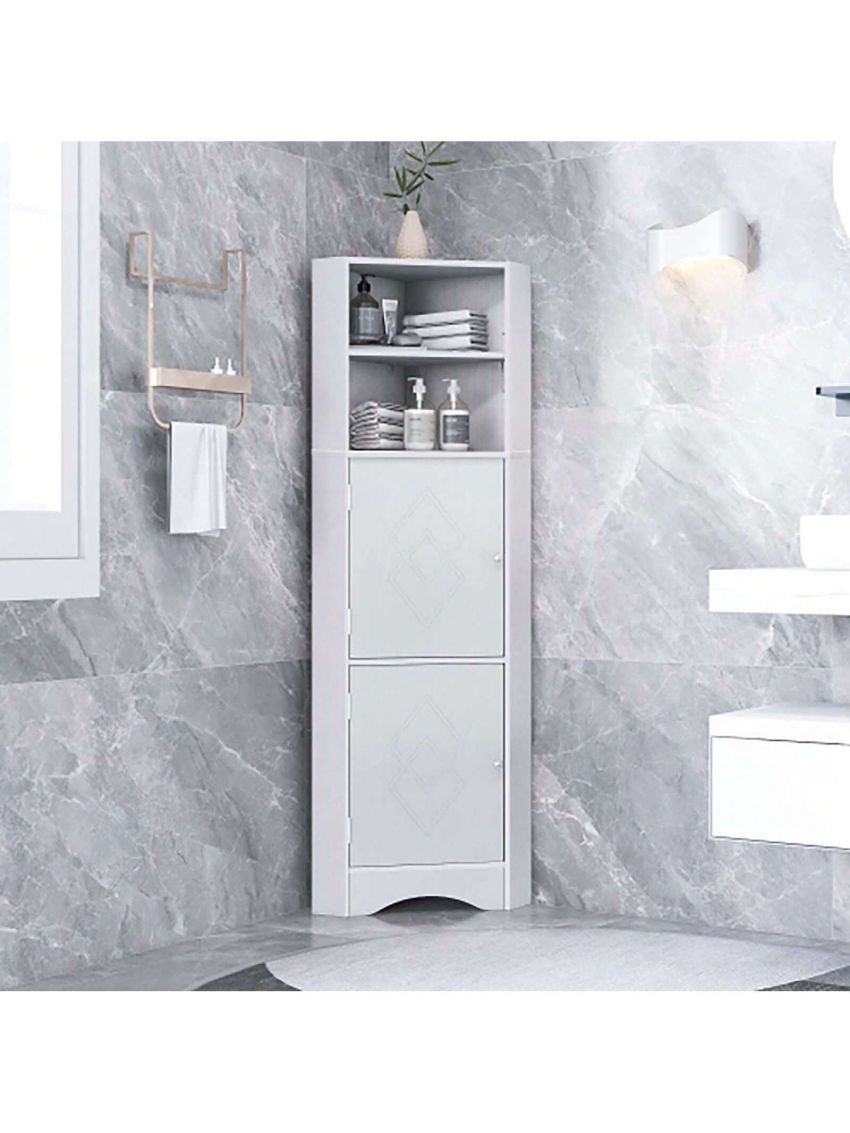 Tall Bathroom Corner Cabinet, Freestanding Storage Cabinet with Doors and Adjustable Shelves, MDF Board, Black