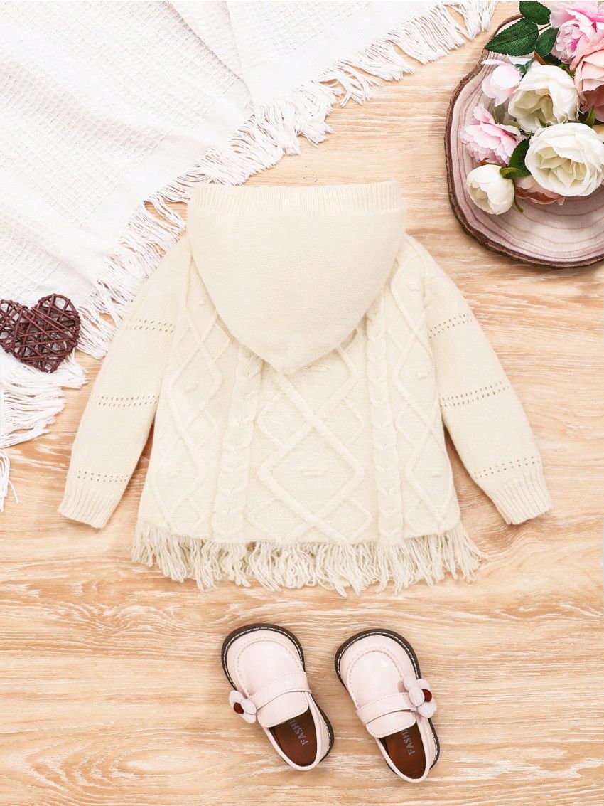 SHEIN Baby Girls' Batwing Sleeve Hooded Sweater Pullover