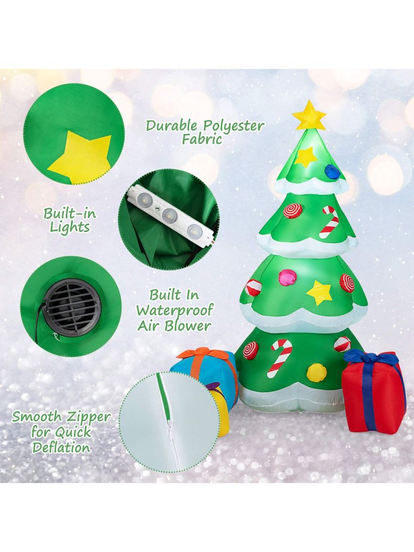 Gymax 6ft Inflatable Christmas Tree Indoor Outdoor Decoration w/ 3 Gift Boxes