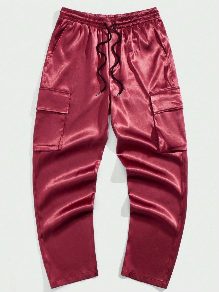 Manfinity AFTRDRK Men'S Solid Color Drawstring Waist Cargo Straight Leg Pants