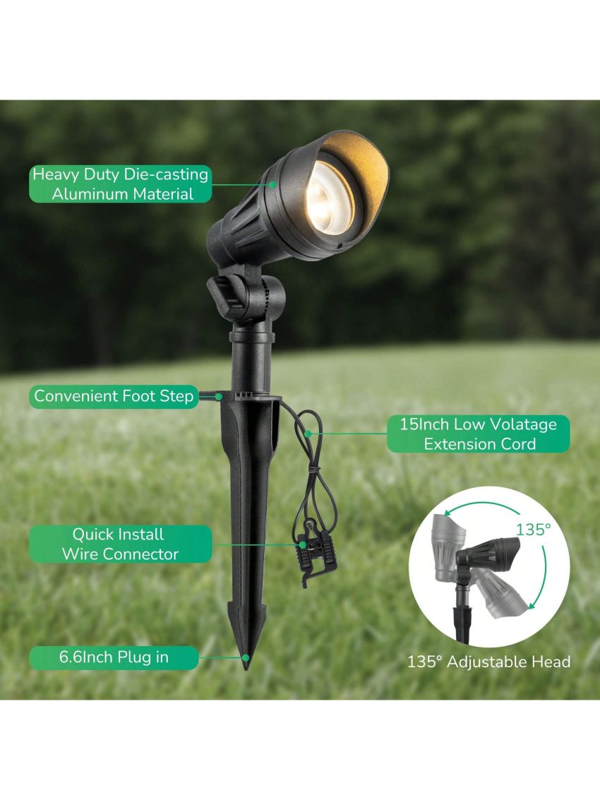 EDISHINE 3.2W Low Voltage LED Landscape Lights with 35° Beam Angle, 240LM 3000K Outdoor Landscape Lighting, CRI 80, Waterproof Led Landscape Lights for Trees, Yard, Garden, ETL Listed, 4 Pack