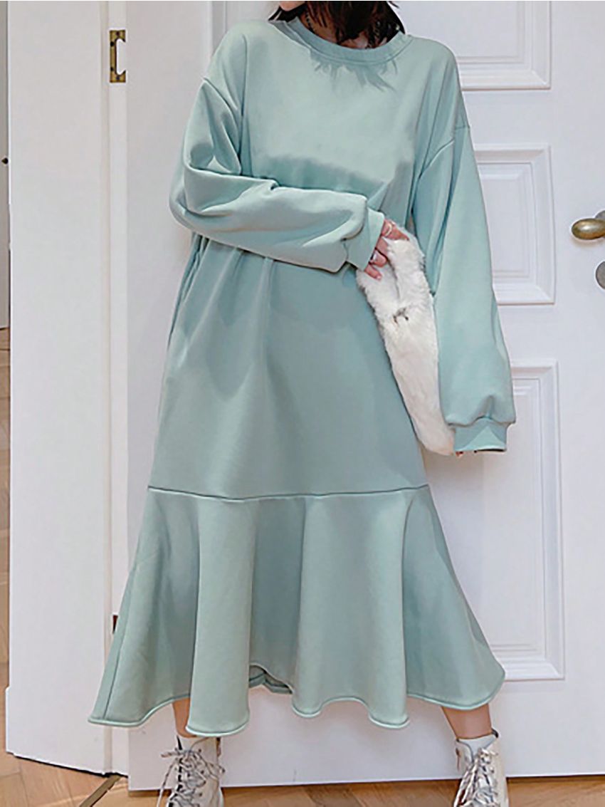 Plus Size Drop Shoulder Sleeve Ruffle Hem Hoodie Dress