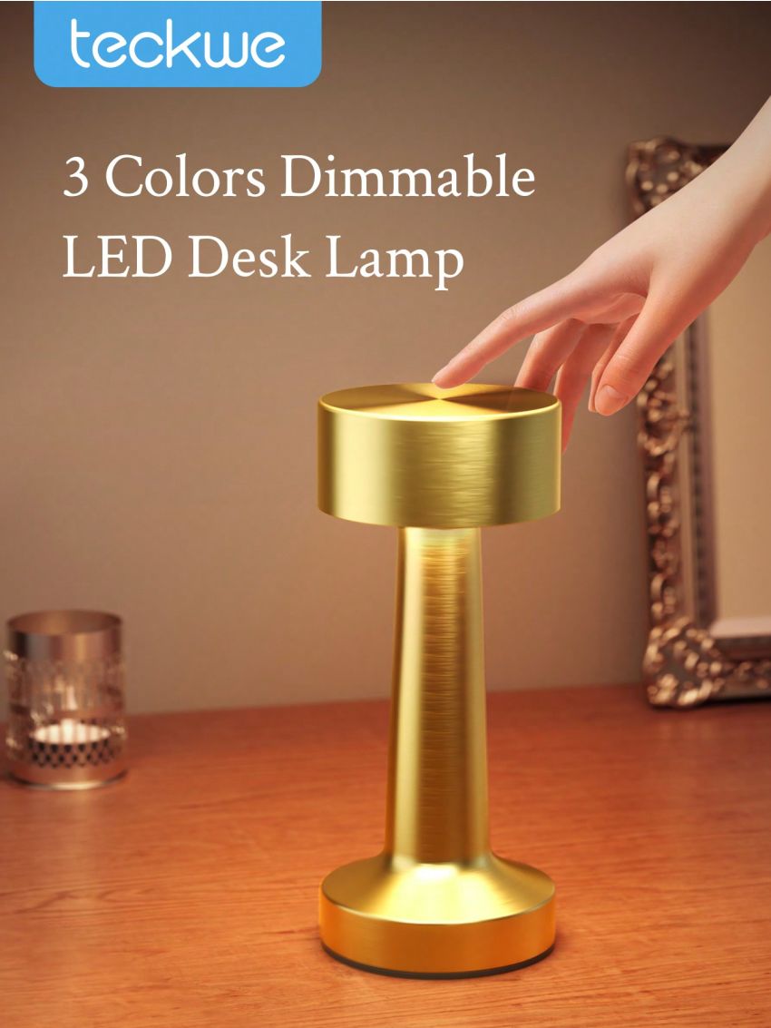 Teckwe Table Lamp,Decorative Lights,Touch Control Retro Metallic Table Lamp With 3 Color Temperature & Rechargeable Suitable For Bedroom Room Decoration On Various Desktops