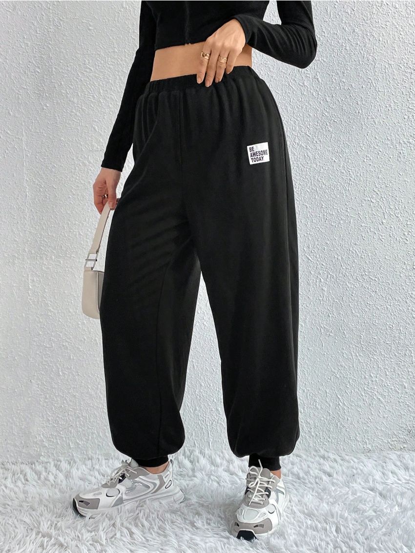 SHEIN Essnce Women's Fleece Lined Pants With Letters Patched