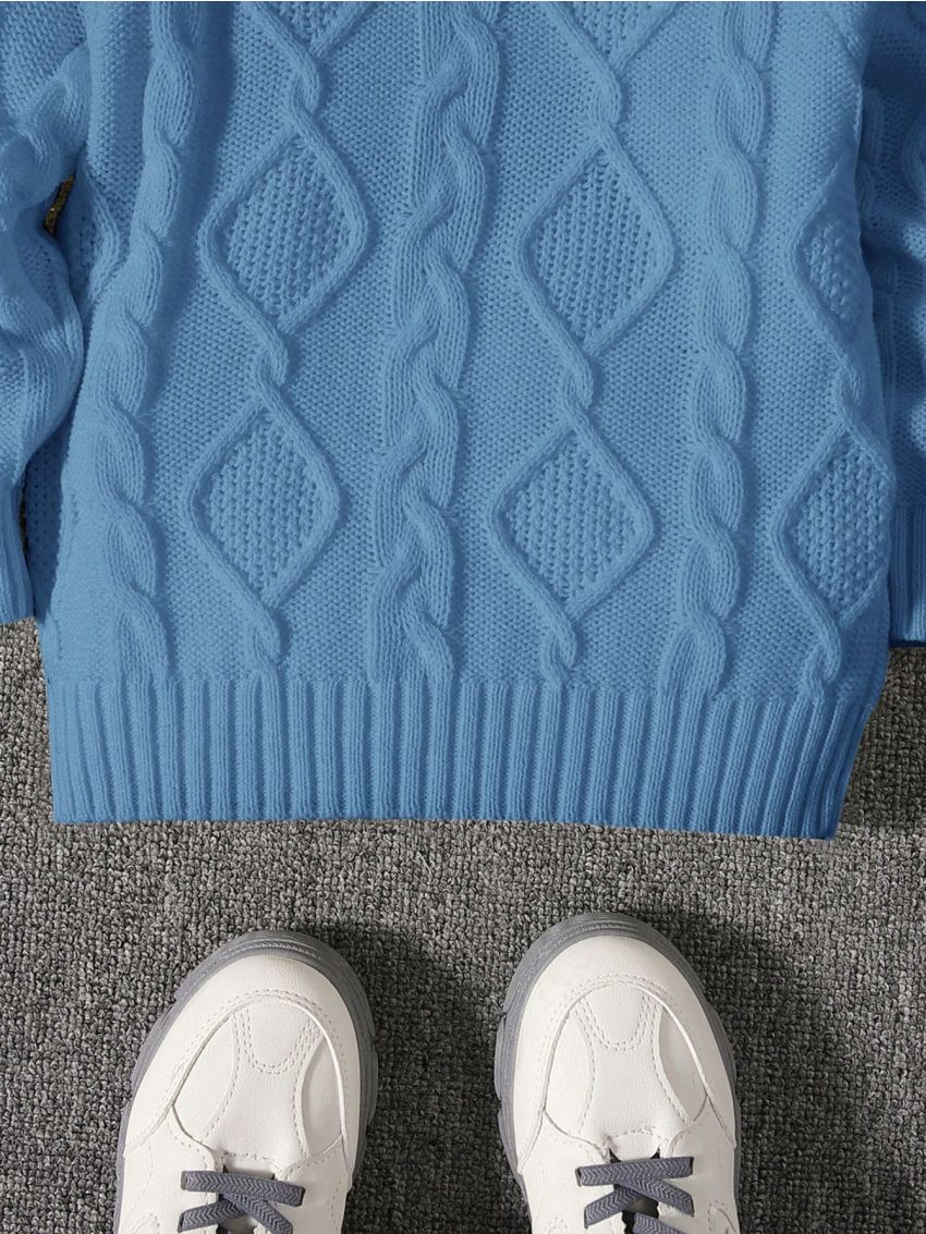 SHEIN Toddler Boys' Long Sleeve Round Neck Sweater With Drop Shoulder + Hat