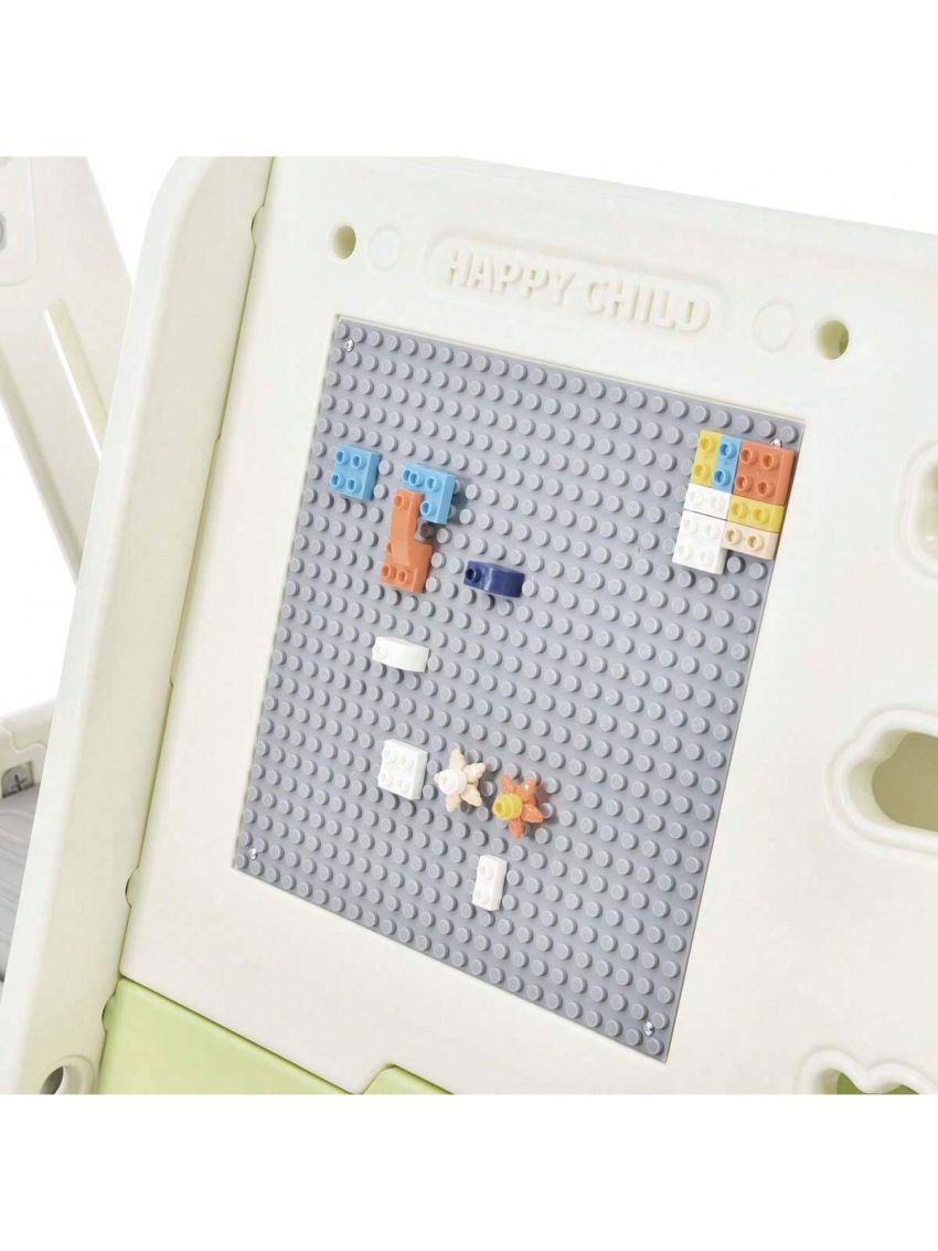 Merax 5-in-1 Toddler Climber Basketball Hoop Set Kids Playground Climber Playset with Tunnel, Climber, Whiteboard,Toy Building Block Baseplates, Combination for Babies