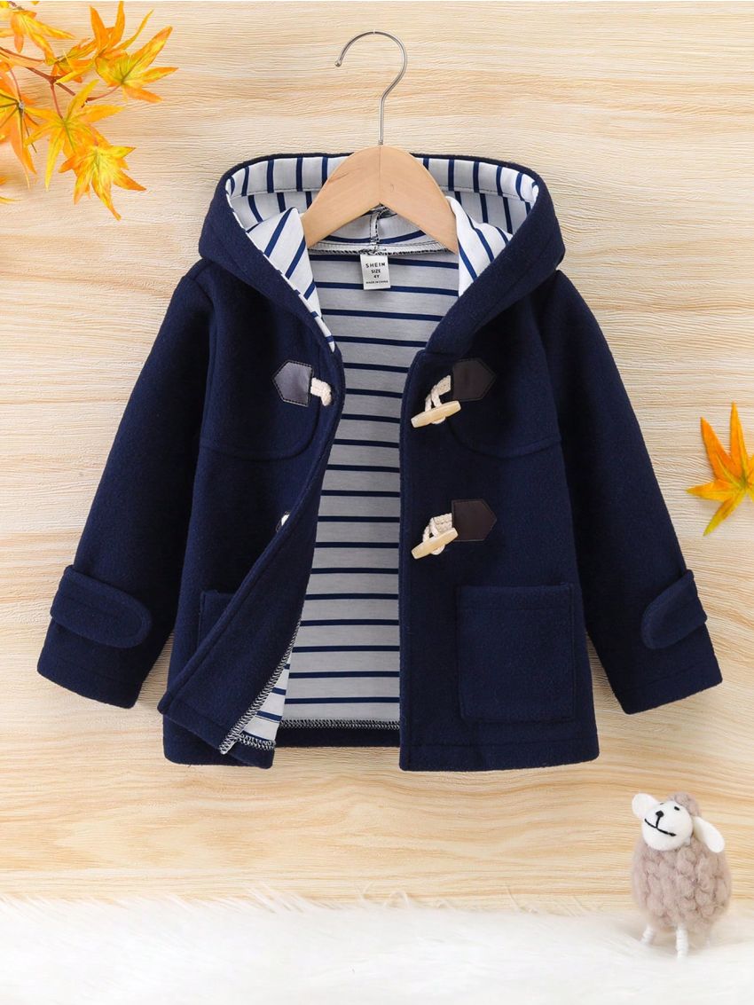 Young Girl Dual Pocket Hooded Duffle Overcoat