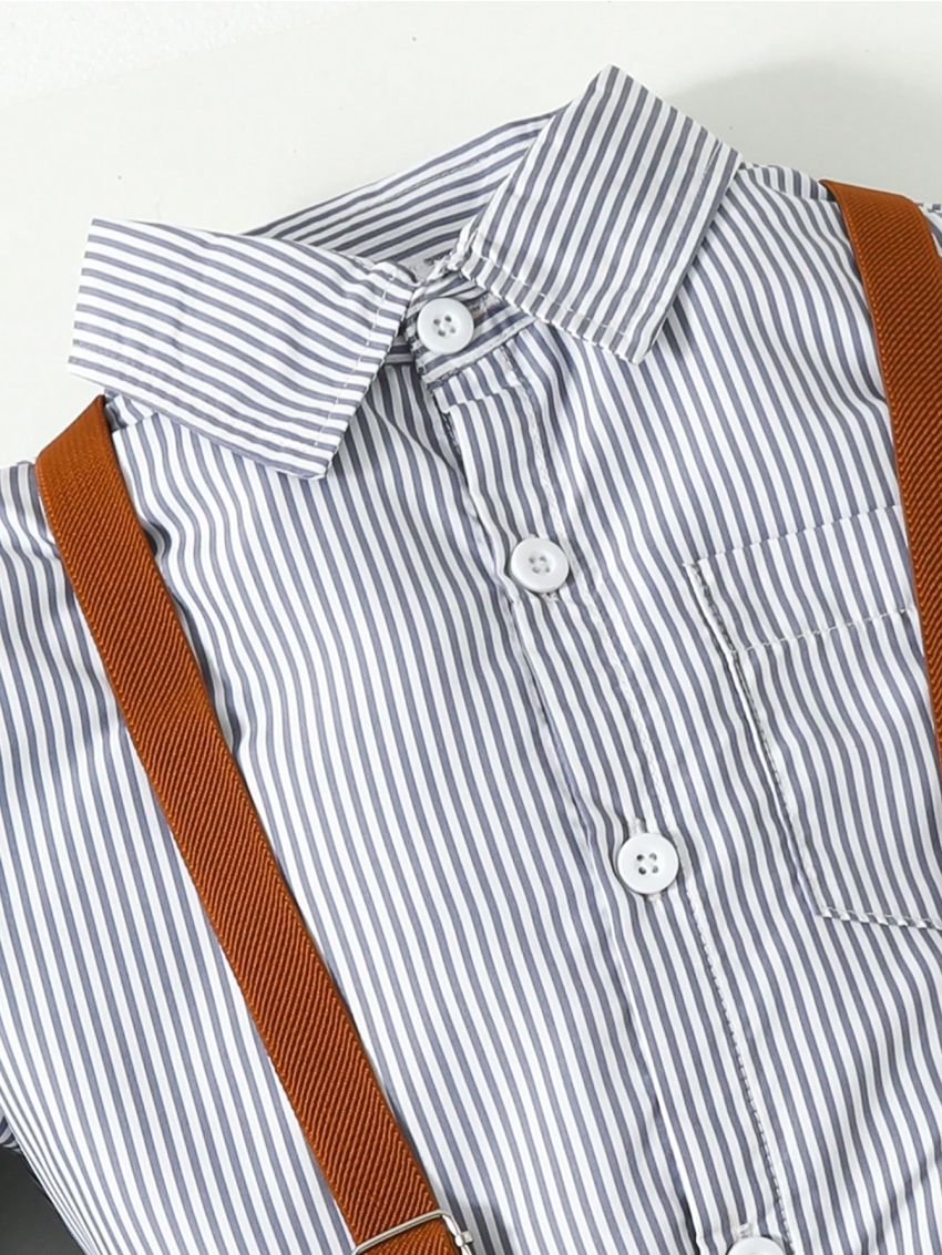 SHEIN Tween Boys' Fashionable & Versatile Suspenders Gentleman Suit