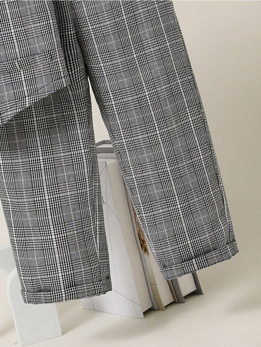 SHEIN Toddler Boys' Gentlemen Plaid Vest And Pants Suit