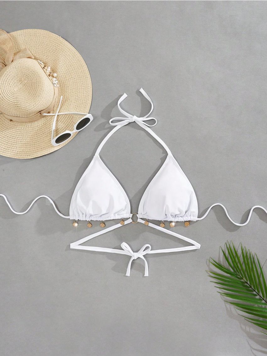 SHEIN Swim Chicsea Plus Size Back Knot Triangle Cup Bikini Top