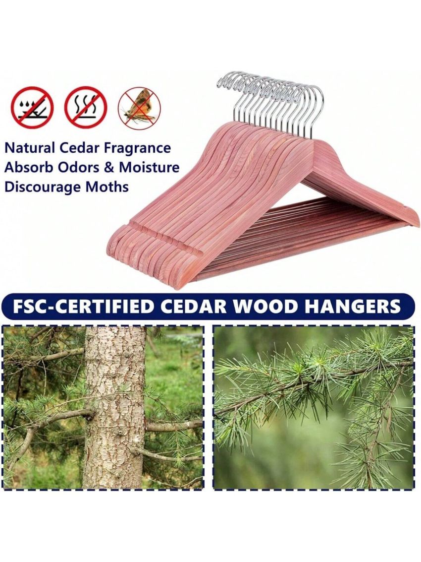 American Red Cedar Hangers 30 Pack, Smooth Finish Wood Coat Hangers for Suit Shirt, Aromatic Cedar Clothes Hangers with Swivel Hook & Notches for Dress, Jacket, Pants (Cedar,30)