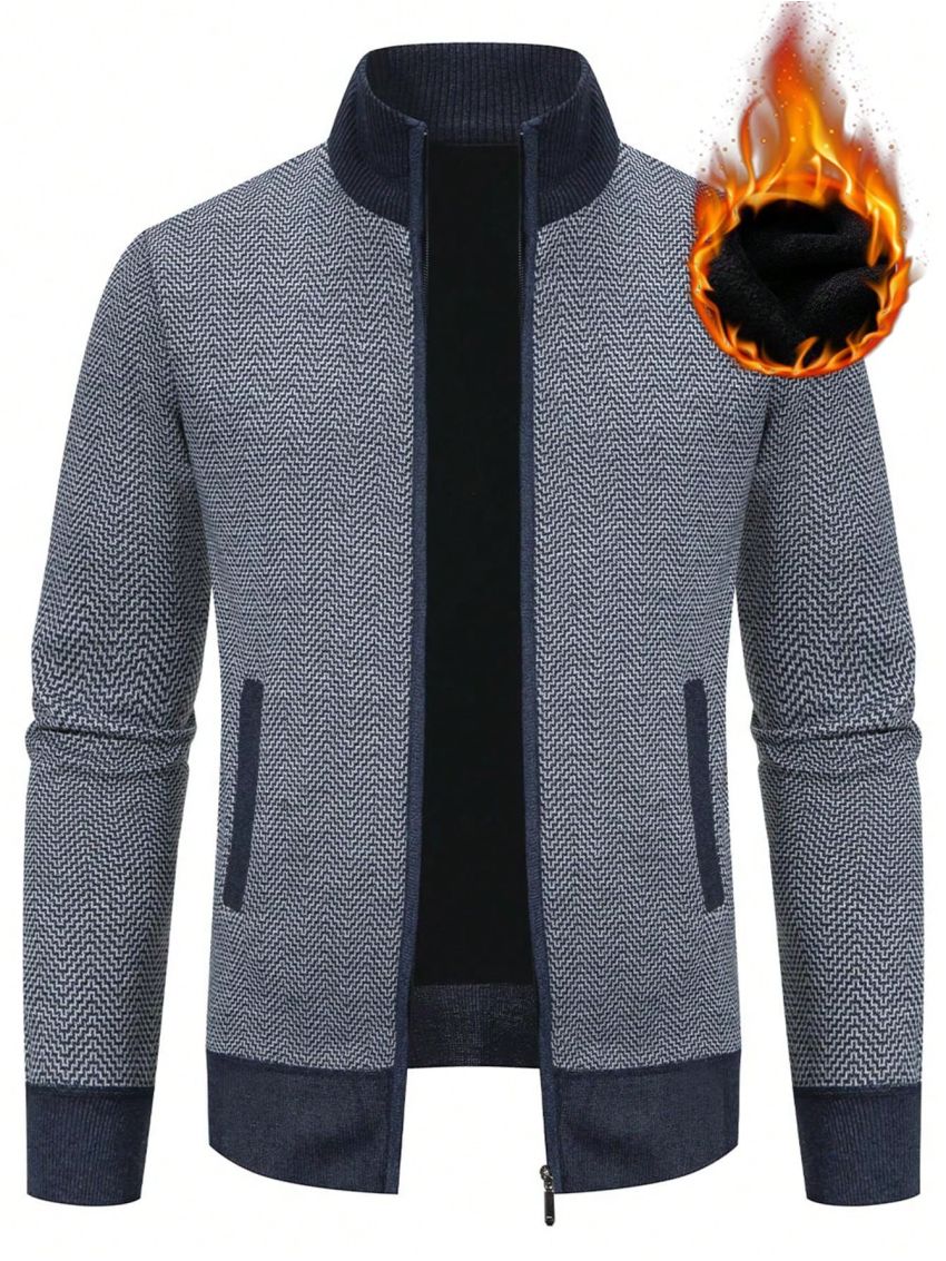 Manfinity Homme Men Contrast Trim Zipper Front Thermal Lined Cardigan