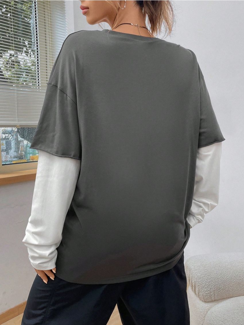 SHEIN EZwear Letter Graphic Drop Shoulder 2 In 1 Tee