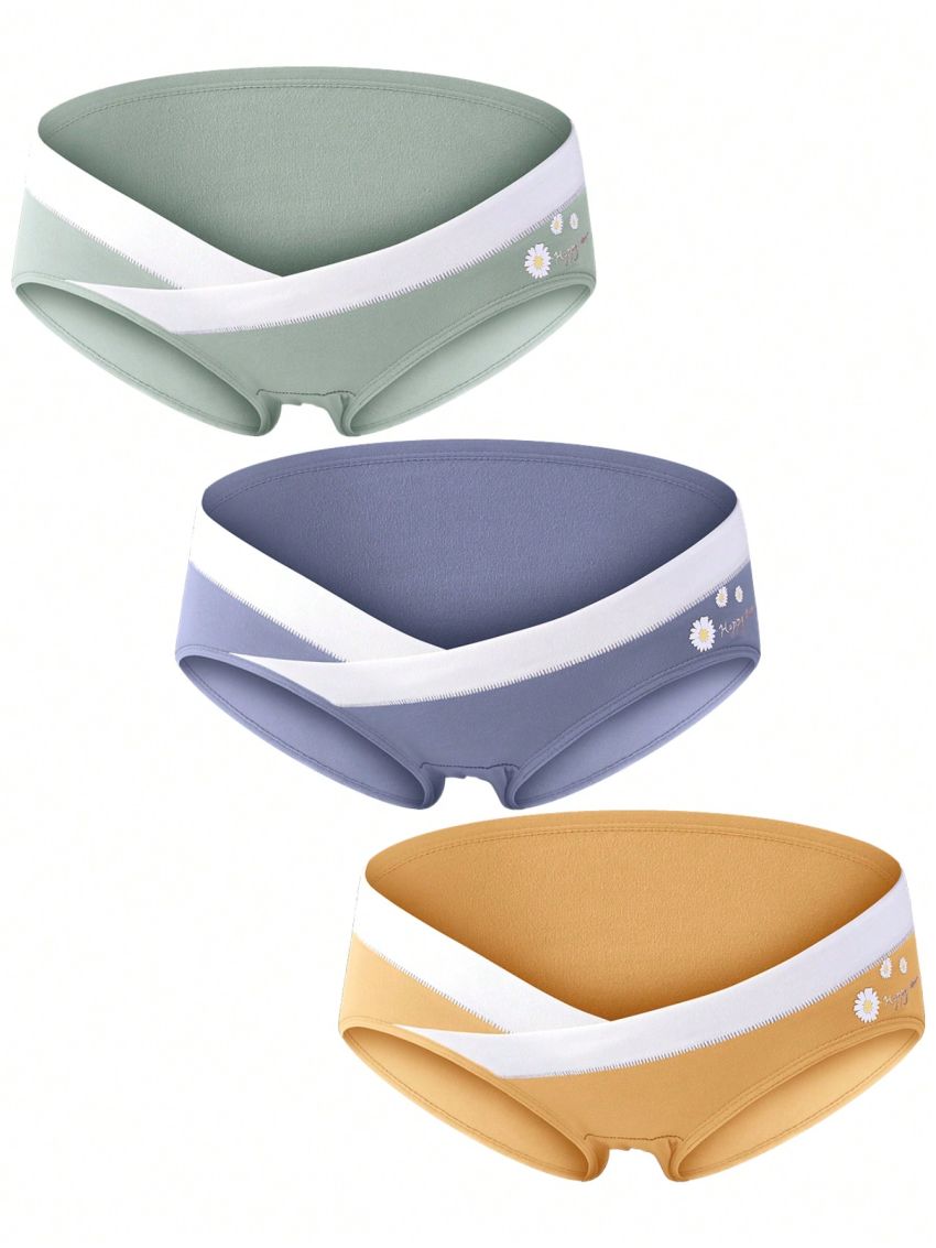 Pregnant Women's Letter & Daisy Printed Underwear (3pcs/set)