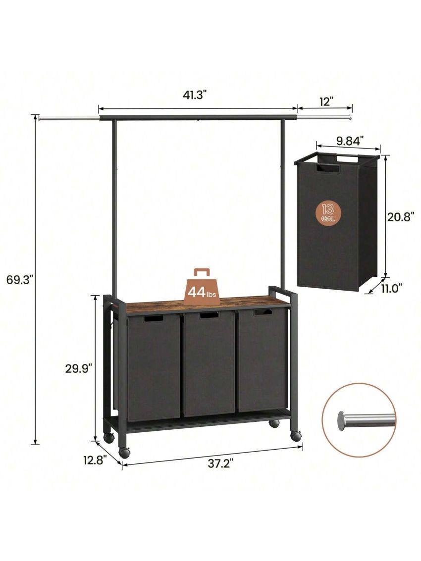 Laundry Hamper Cart, Laundry Sorter with Shelf Large Laundrey Basket Organizer Compartment Hampers for Laundry Room Orgainization Launrey Station with Wheel