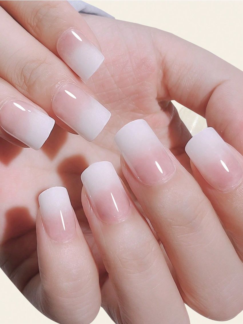 24pcs Short Square Ombre Fake Nail & 1sheet Tape & 1pc Nail File