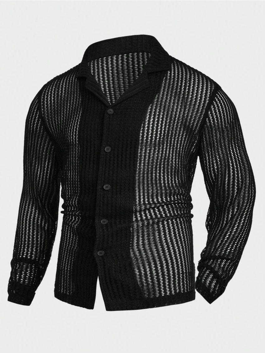 Manfinity Homme Men's Knitted Single-Breasted Black Short Sleeve Shirt