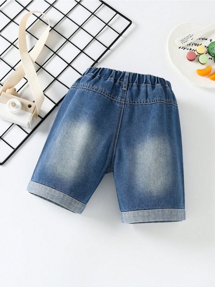 Toddler Boys Bleach Wash Roll Hem Denim Shorts
