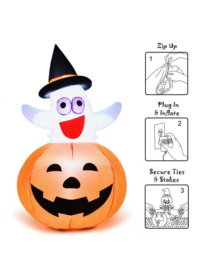 Costway 5 Ft Halloween Blow-up Inflatable Ghost in Pumpkin w/ LED Bulb Yard Decoration