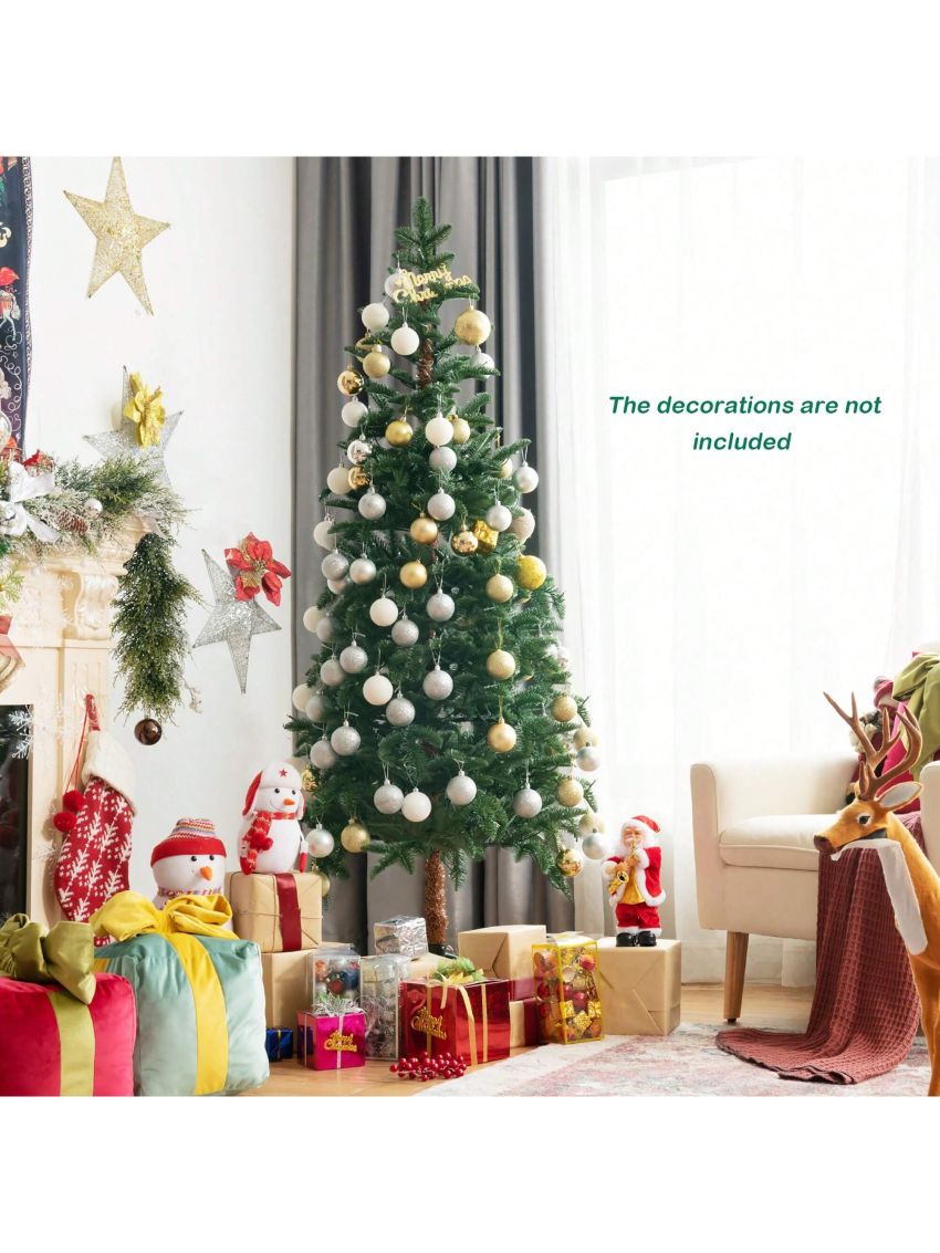 Costway 6ft Pre-Lit Artificial Hinged Pencil Christmas Tree w/250 Lights and Metal Stand