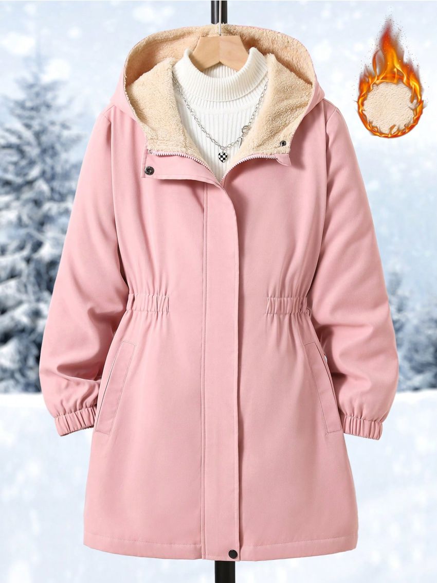 Teenage Girls' Hooded Fleece Lined Casual Jacket With Double Pockets