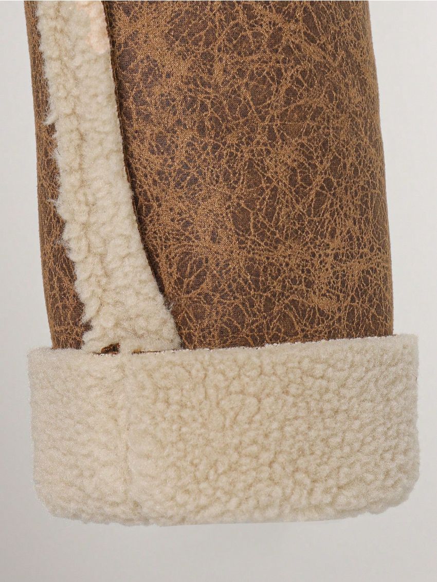 LOVING U Contrast Fuzzy Trim Buckle Detail Crop Jacket