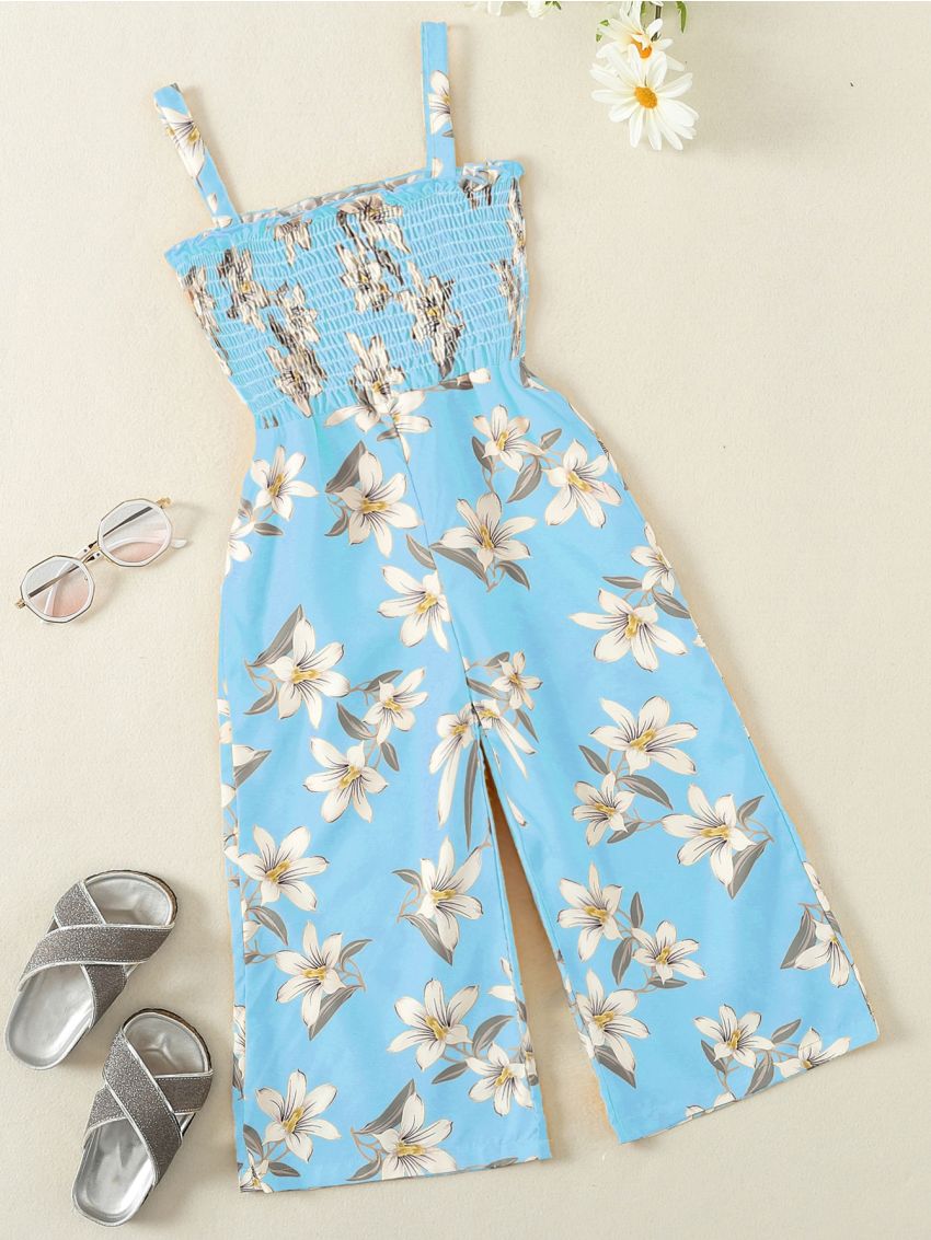 Toddler Girl Floral Print Frill Shirred Cami Jumpsuit