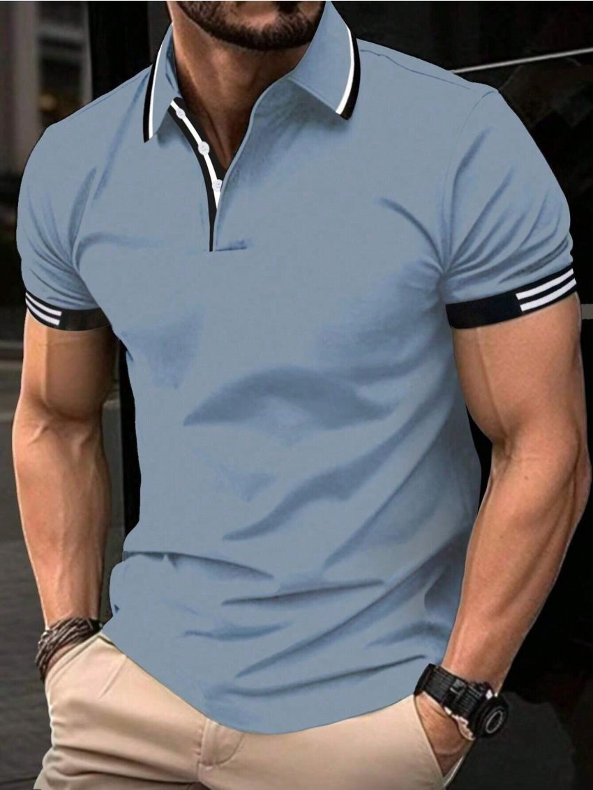 Manfinity Homme Men's Fashionable Comfortable Color Blocking Polo Shirt