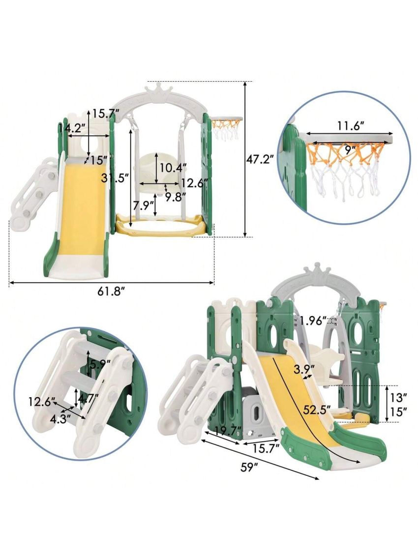Merax Toddler Slide and Swing Set 5 in 1, Kids Playground Climber Slide Playset with Basketball Hoop Freestanding Combination for Babies Indoor & Outdoor