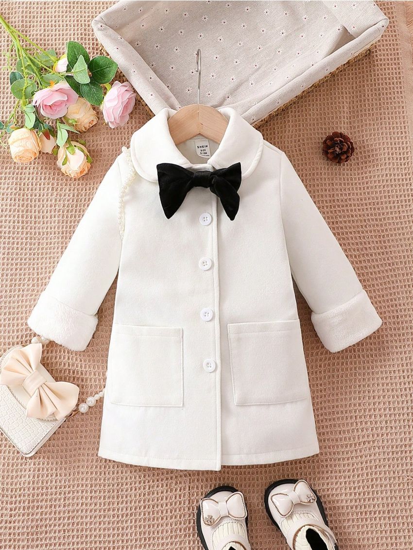 Baby Girl Bow Front Dual Pocket Overcoat