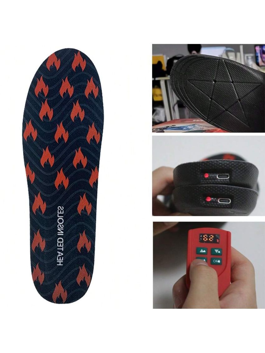 Electric Heated Insoles USB Rechargeable Adjustable Temperature Heated Shoes Soles Winter Foot Warmers for Men Women with Remote