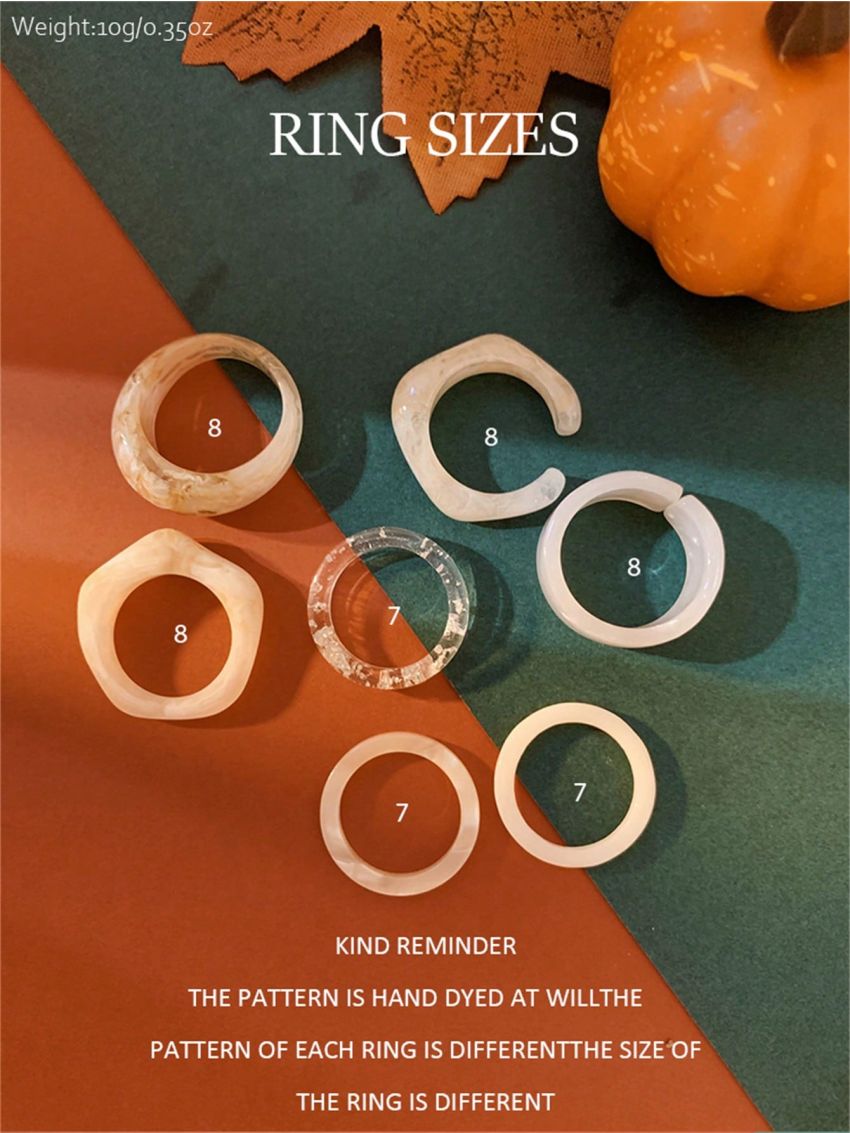7-piece Set Of Thick Transparent Resin Rings With Personalized Matching Halo-dye Pattern And Irregular-shaped Rings (hand-made Halo-dye Process, Ring Patterns Are Different, And There Is Color Difference)