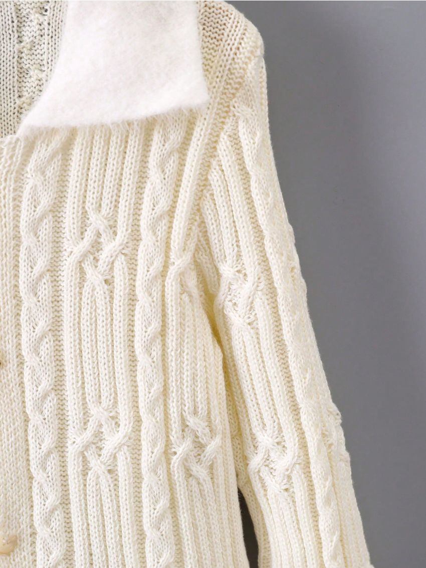 SHEIN Kids CHARMNG Little Girls' Cable Knit Sweater With Collar And Open Front