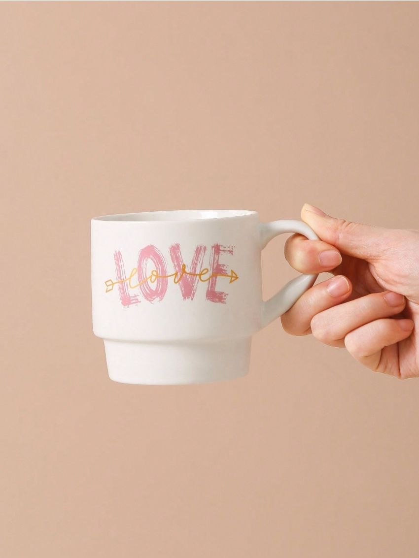 SHEIN Basic living Handcrafted Ceramic Mug,Ceramic White Coffee Mug ,Designed With Love, Suitable For Drinks,Juice, Tea,Coffee, Perfect Cup WIth Handle(1Pc)