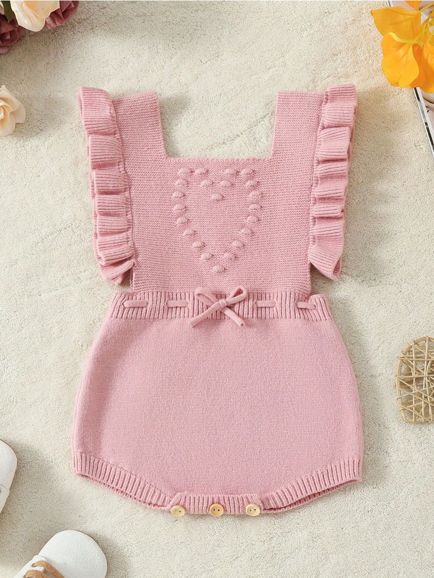 Baby Girls' Solid Color Ruffle Edge Knitted Romper