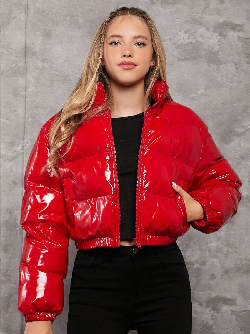 Teen Girl Slant Pocket Zip Up Puffer Coat