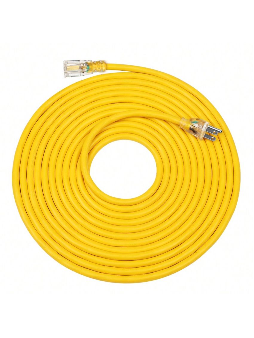 DEWENWILS 12/3 Gauge Indoor/Outdoor Extension Cord with LED Lighted End, SJTW 15 Amp/125V/1875W Yellow Outer Jacket Contractor Grade Heavy Duty Power Cable with Grounded Plug, ETL Listed