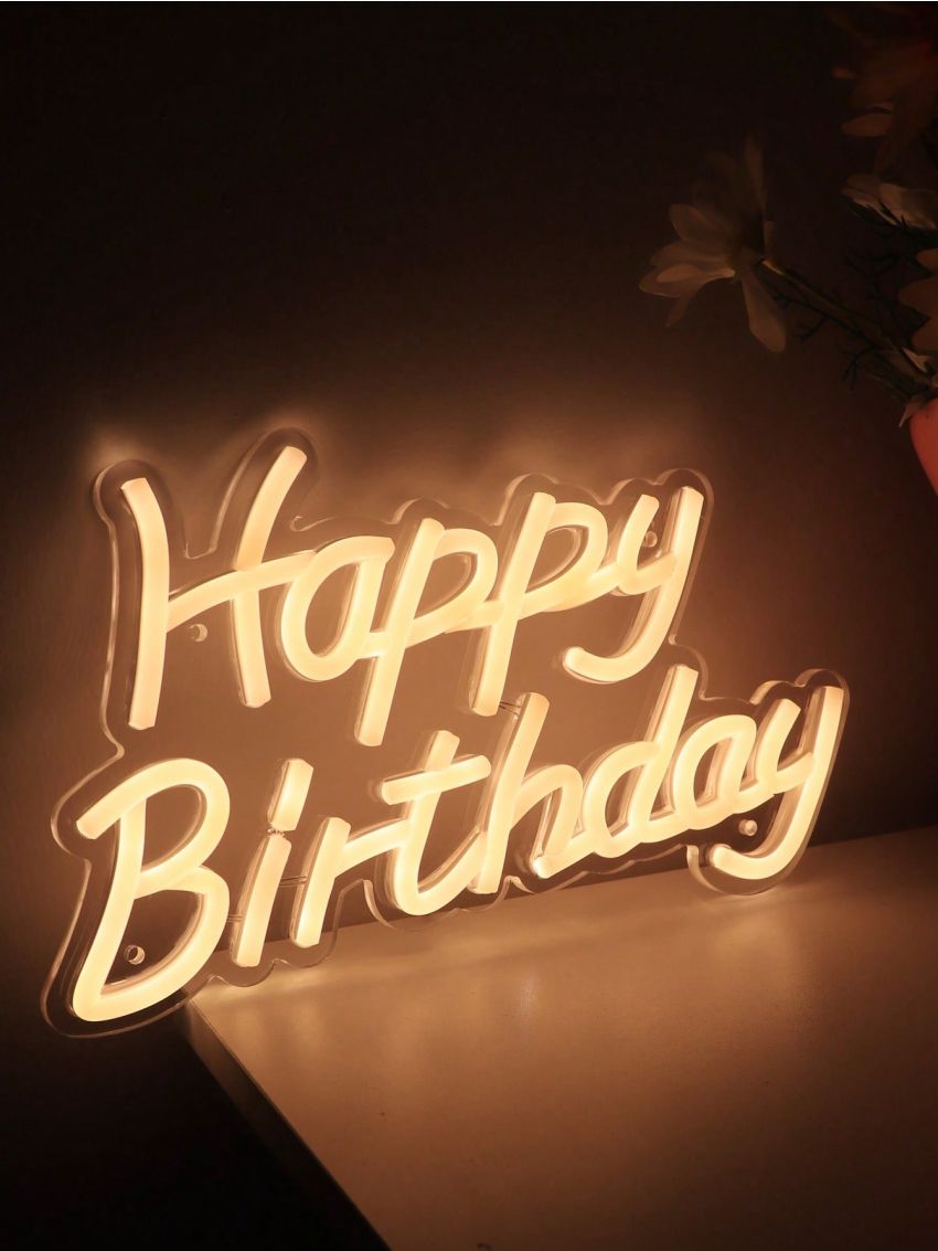 1pc Warm White Happy Birthday LED Wall Neon Sign Night Light For Party Decoration