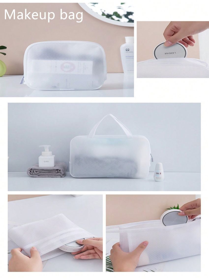 Eva Waterproof Cosmetic Bag With Large Capacity, Portable, Semi-transparent, Sandblasted, For Toiletries, Travel, Swimming, Cosmetics Storage Etc.