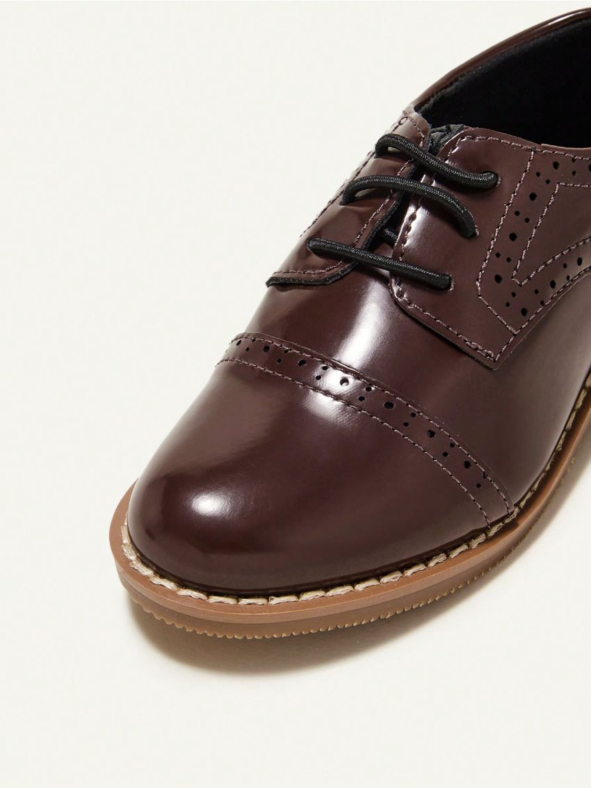 Cozy Cub Basic All-Match College Style British Style Boys' Elastic Pu Leather Splicing Oxford Shoes With Cap Toe