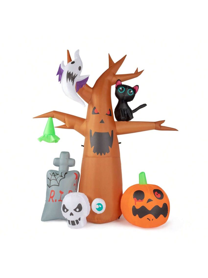 8 FT Halloween Inflatables Tree with Ghosts Pumpkin Tombstone, Inflatable Halloween Decorations  with Built-in  LEDs , Blow Up Yard Decorations for Garden Yard Lawn