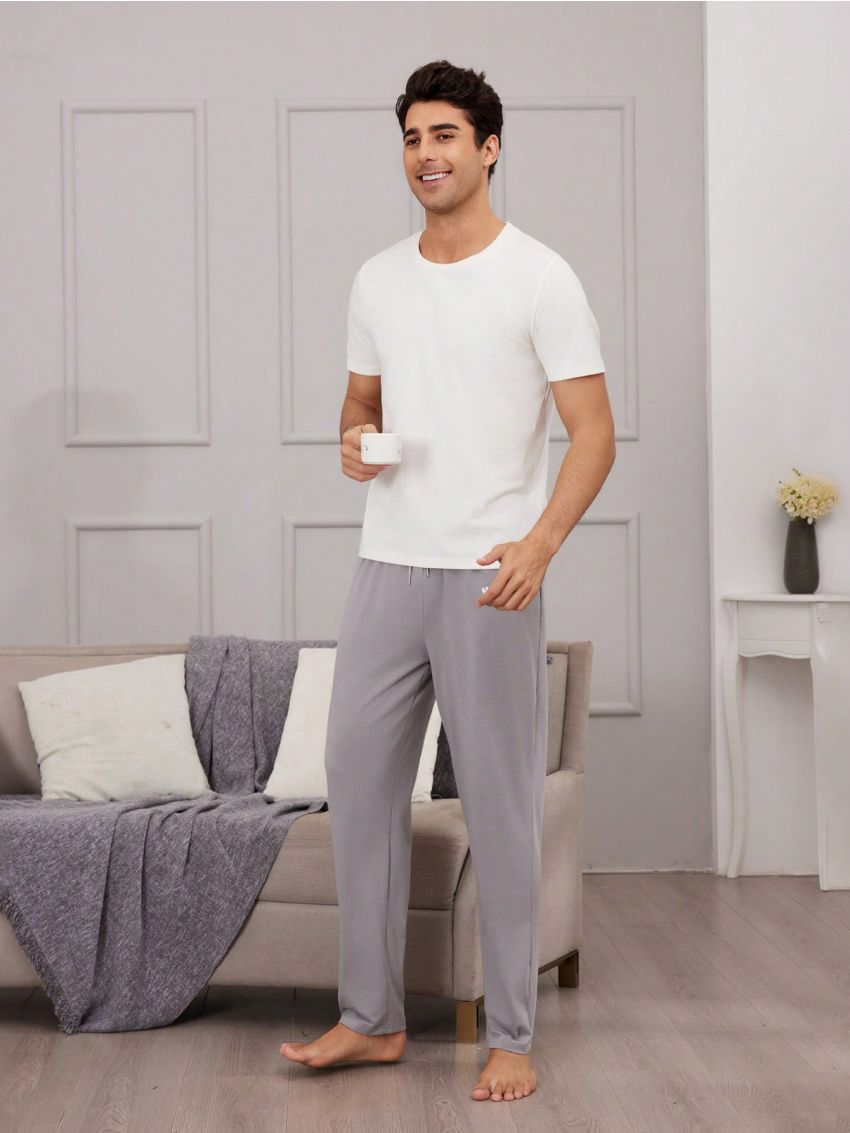 Men's Letter Print Drawstring Waist Lounge Pants