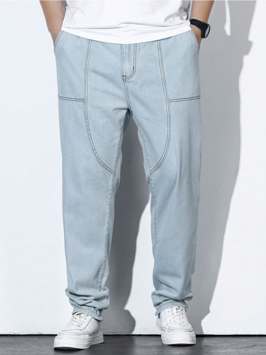 Extended Sizes Men's Plus Size Denim Pants With Slanted Pockets