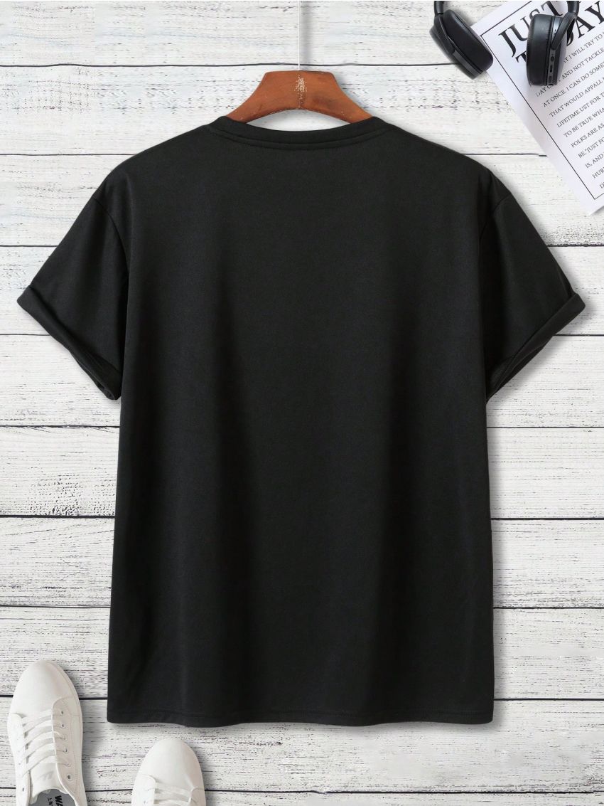 Men'S Plus Size Printed Short Sleeve Casual T-Shirt With Letter Pattern