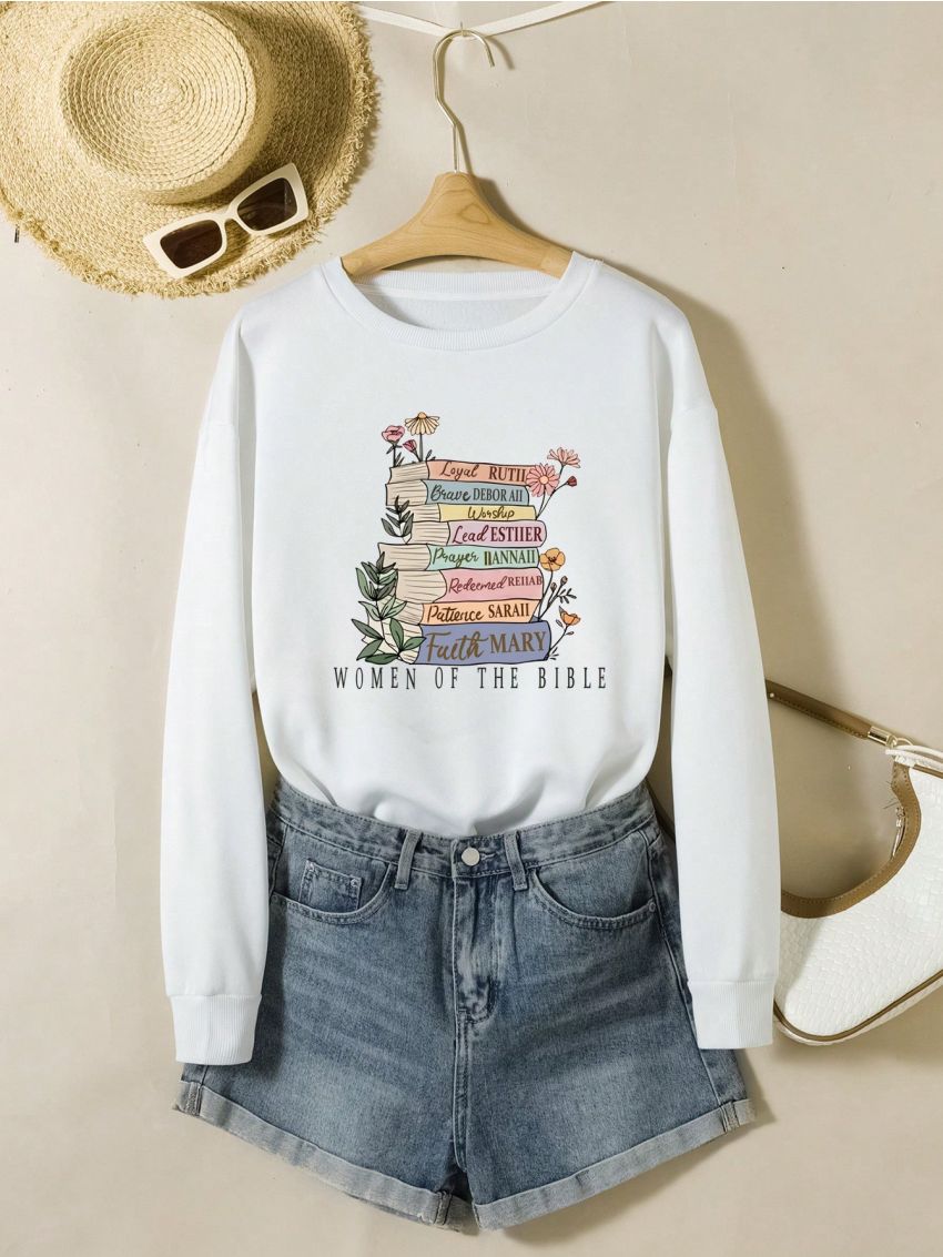 Women's Book And Flower Printed Sweatshirt