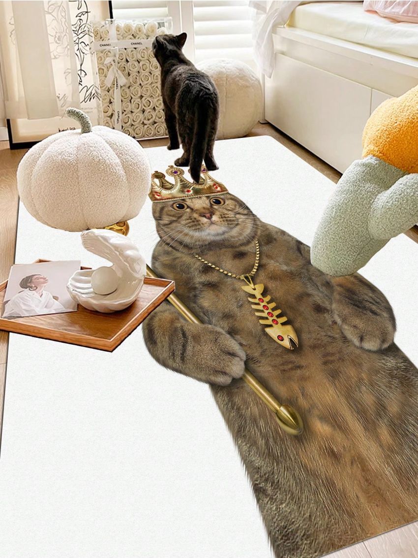 1pc Nordic Style Simple Home Decoration Outdoor Balcony Soft Carpet Lovely Cat Printed Rug For Living Room, Sofa, Coffee Table, Bedroom, Bathroom Floor, Boys' Girls' Room Area Rugs